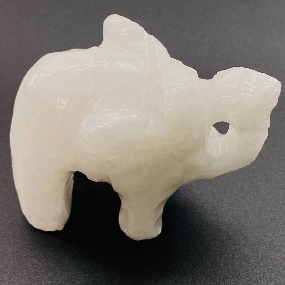 Hand Carved White Elephant Figurine Onyx Marble Stone Feng Shui Boho Healing